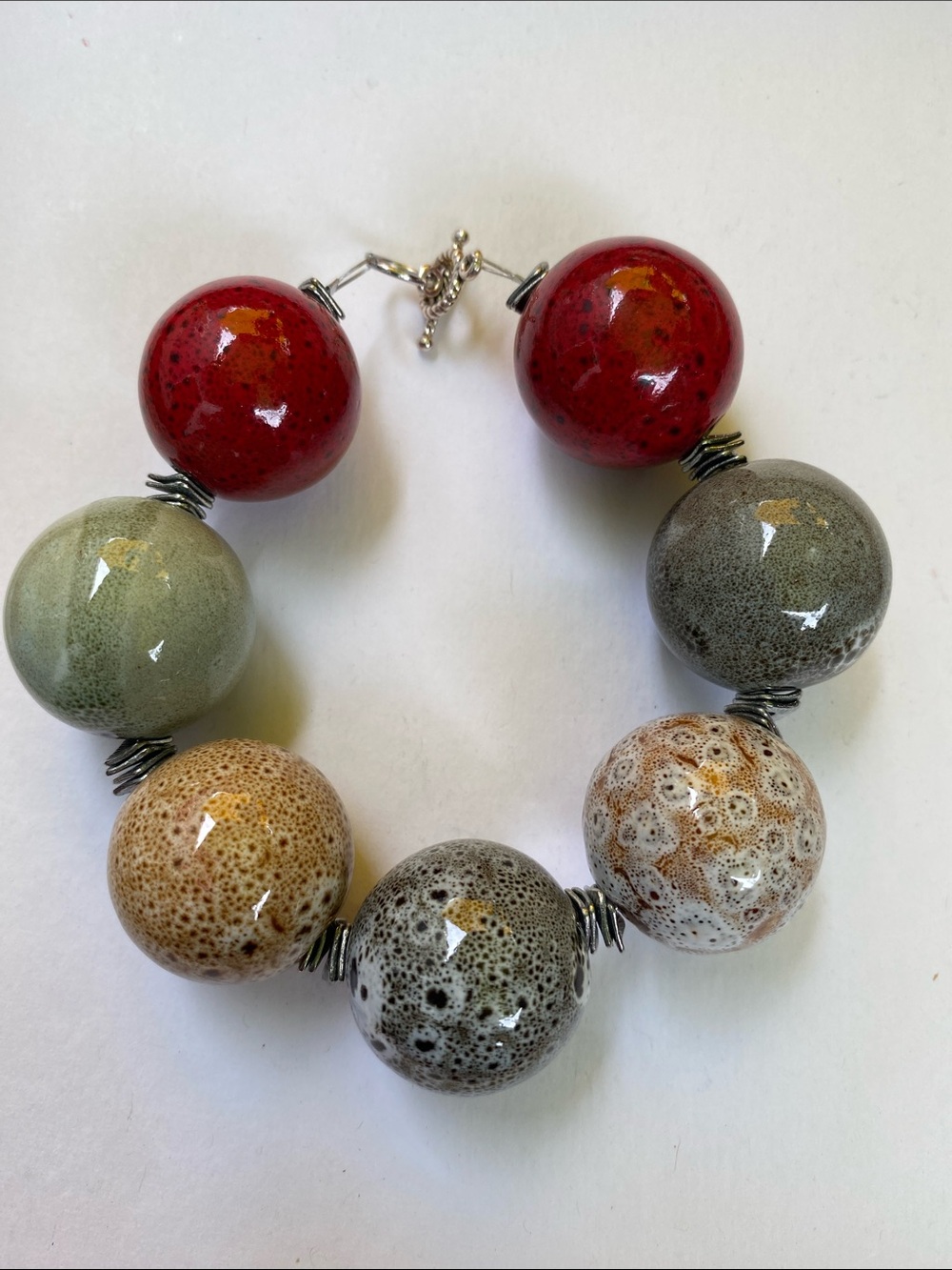 Good Vibes Only Multicolor Ceramic Bead Statement Bracelet - Red & Earth Tones